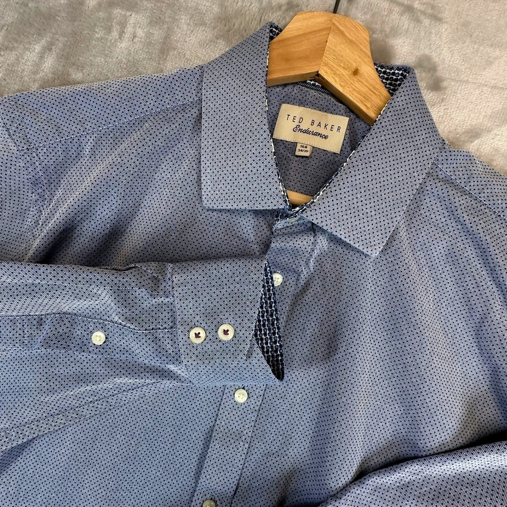 Ted Baker London Endurance Dress Shirt Men's 16.5/34-35 Blue Micro Dot